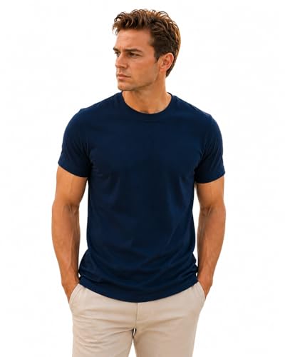 Men's Essential 100% Cotton Crew Neck T-Shirt - Plain, Short Sleeve, Regular Fit, Premium, Super Soft, Classic Everyday Wear