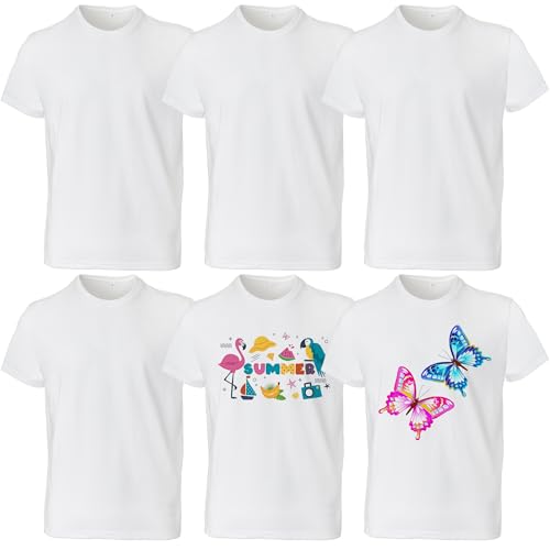 6 Pcs Adult Heat Transfer T Shirts Plain White Basic Shirts Bulk Blank Crew Neck Short Sleeve T-Shirt for Men Women