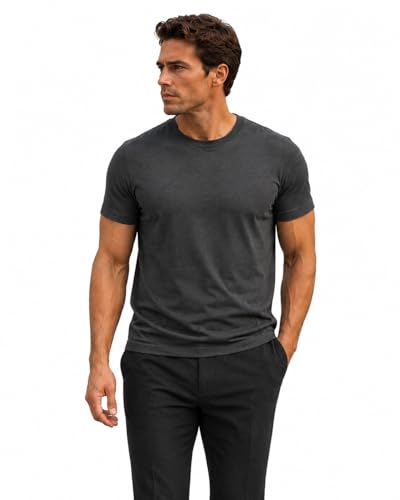 Men's Essential 100% Cotton Crew Neck T-Shirt - Plain, Short Sleeve, Regular Fit, Premium, Super Soft, Classic Everyday Wear