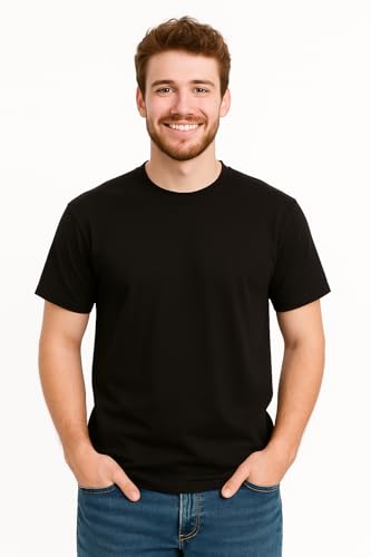 Men's Essential 100% Cotton Crew Neck T-Shirt - Plain, Short Sleeve, Regular Fit, Premium, Super Soft, Classic Everyday Wear