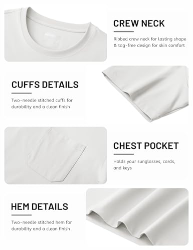 TACVASEN Men's Pocket T-Shirt UPF 80+ Short Sleeve Soft Crew Neck Lightweight Tee Summer Casual Basic Plain Tshirts