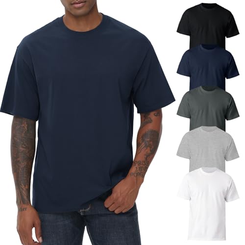 KEEPSHOWING Mens Cotton T Shirts Short Sleeve Crew Neck Basic T-Shirt Essentials Crewneck Cotton T-Shirts Tees for Men