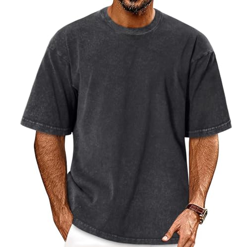 Men's Casual Oversized Heavyweight Drop Shoulder Garment Dye T-Shirt Tee Short Sleeve