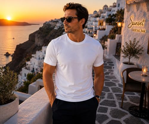 Men's Essential 100% Cotton Crew Neck T-Shirt - Plain, Short Sleeve, Regular Fit, Premium, Super Soft, Classic Everyday Wear