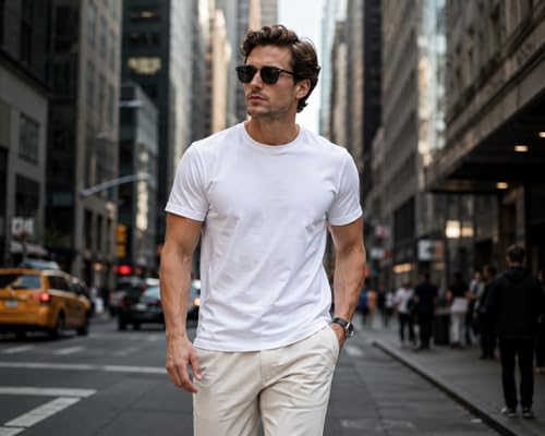 Men's Essential 100% Cotton Crew Neck T-Shirt - Plain, Short Sleeve, Regular Fit, Premium, Super Soft, Classic Everyday Wear