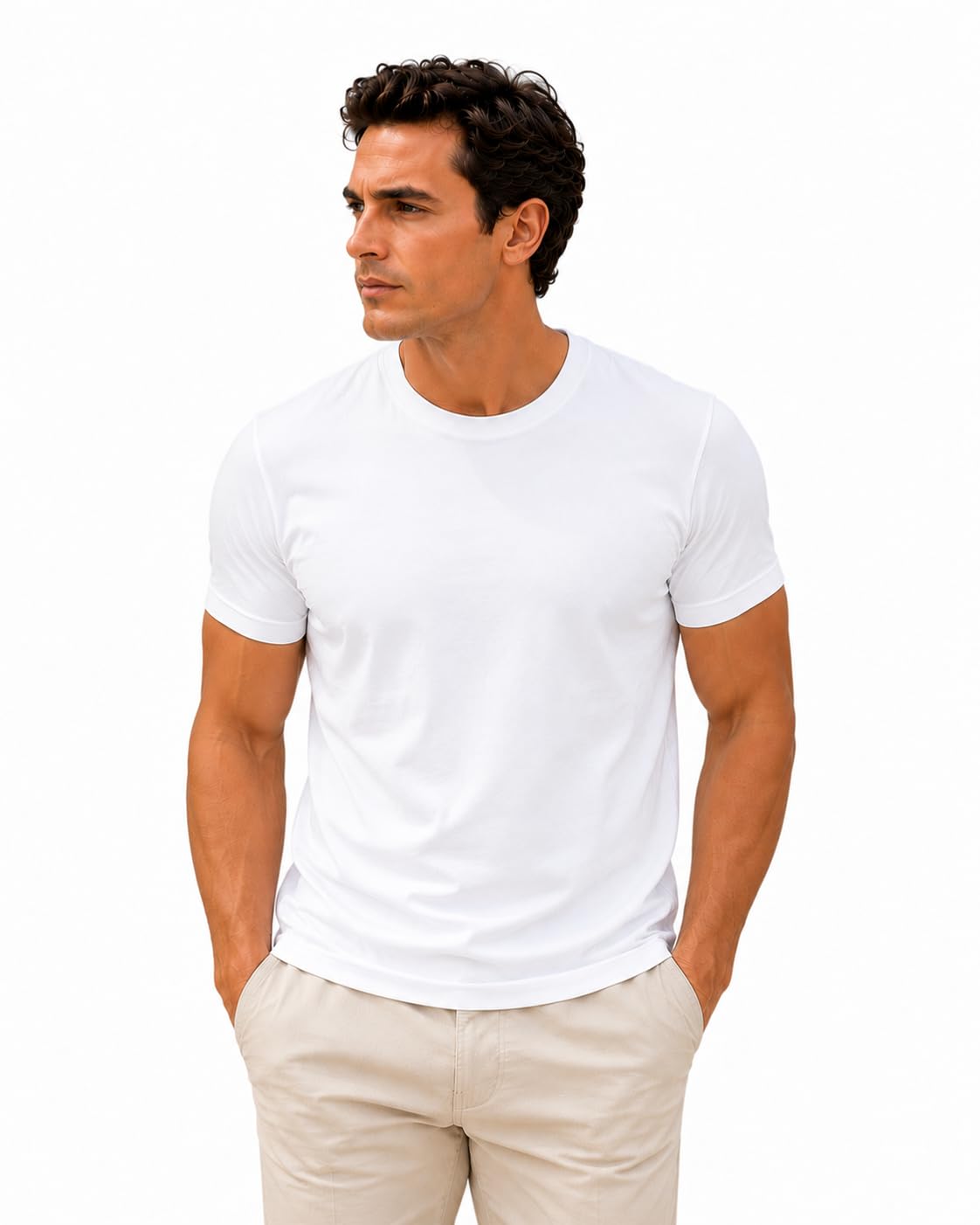 Men's Essential 100% Cotton Crew Neck T-Shirt - Plain, Short Sleeve, Regular Fit, Premium, Super Soft, Classic Everyday Wear