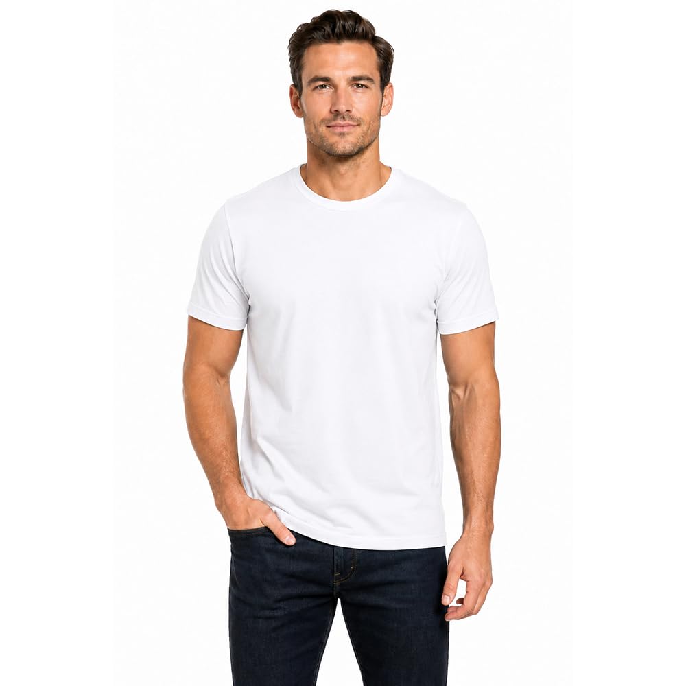 Men's Essential 100% Cotton Crew Neck T-Shirt - Plain, Short Sleeve, Regular Fit, Premium, Super Soft, Classic Everyday Wear
