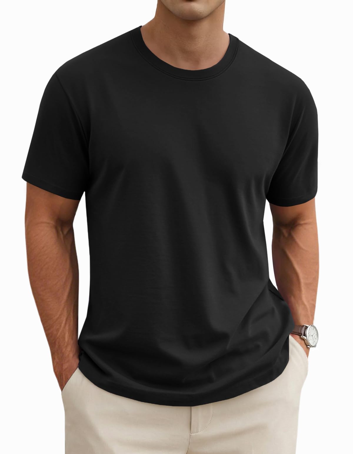 KEEPSHOWING Mens Cotton T Shirts Short Sleeve Crew Neck Basic T-Shirt Essentials Crewneck Cotton T-Shirts Tees for Men