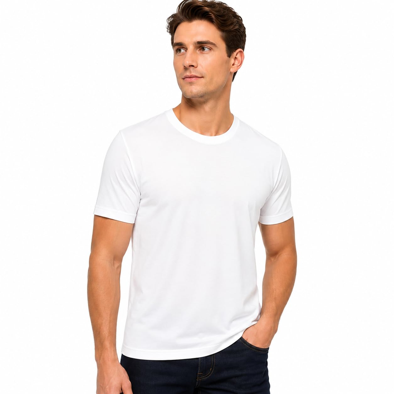 Men's Essential 100% Cotton Crew Neck T-Shirt - Plain, Short Sleeve, Regular Fit, Premium, Super Soft, Classic Everyday Wear
