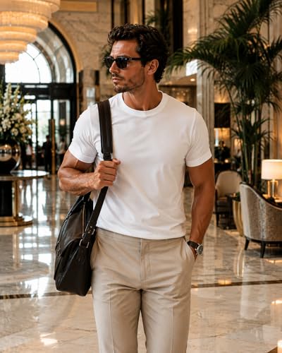 Men's Essential 100% Cotton Crew Neck T-Shirt - Plain, Short Sleeve, Regular Fit, Premium, Super Soft, Classic Everyday Wear