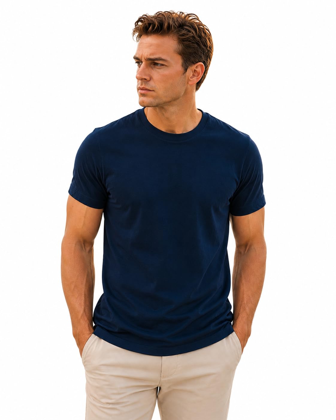 Men's Essential 100% Cotton Crew Neck T-Shirt - Plain, Short Sleeve, Regular Fit, Premium, Super Soft, Classic Everyday Wear