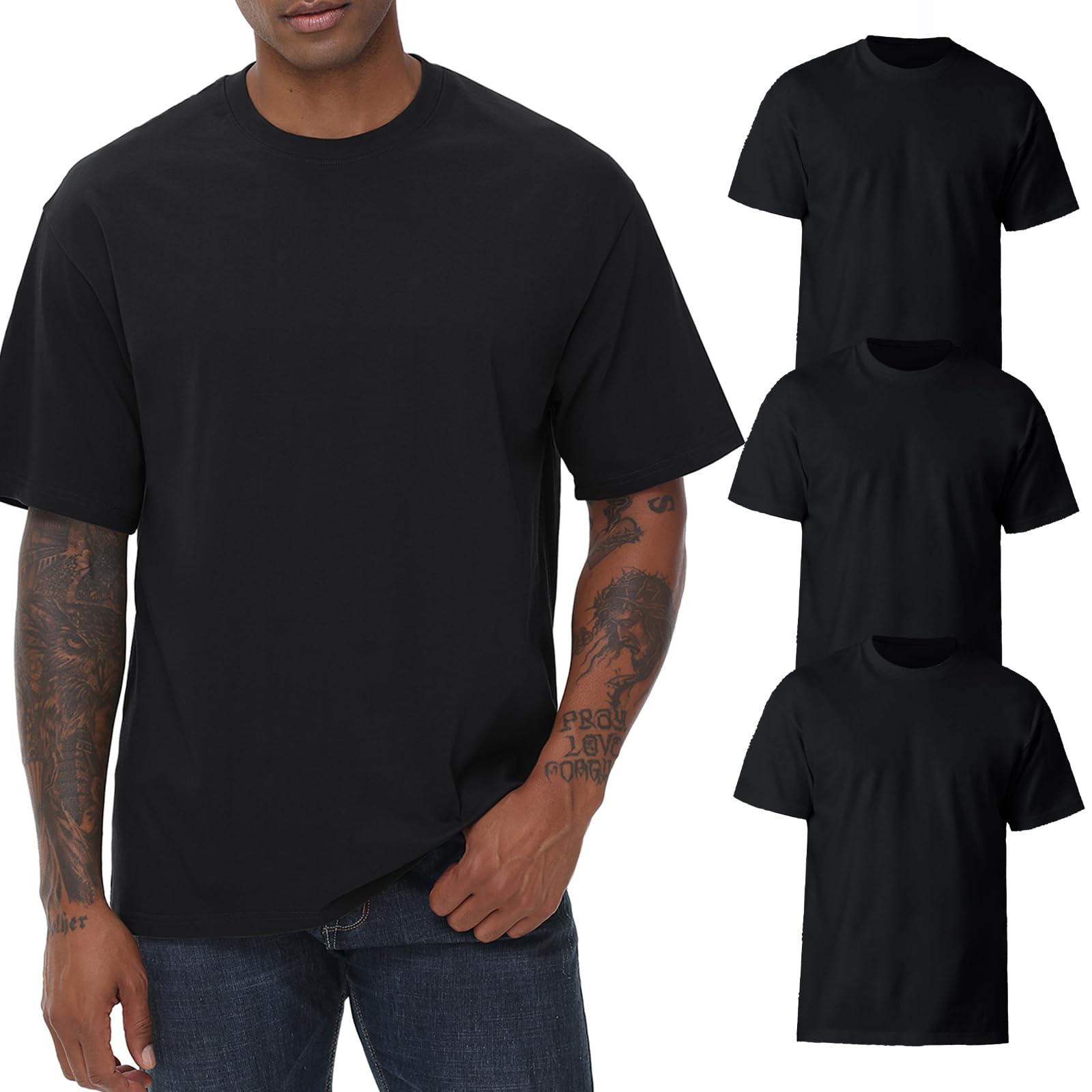 KEEPSHOWING Mens Cotton T Shirts Short Sleeve Crew Neck Basic T-Shirt Essentials Crewneck Cotton T-Shirts Tees for Men