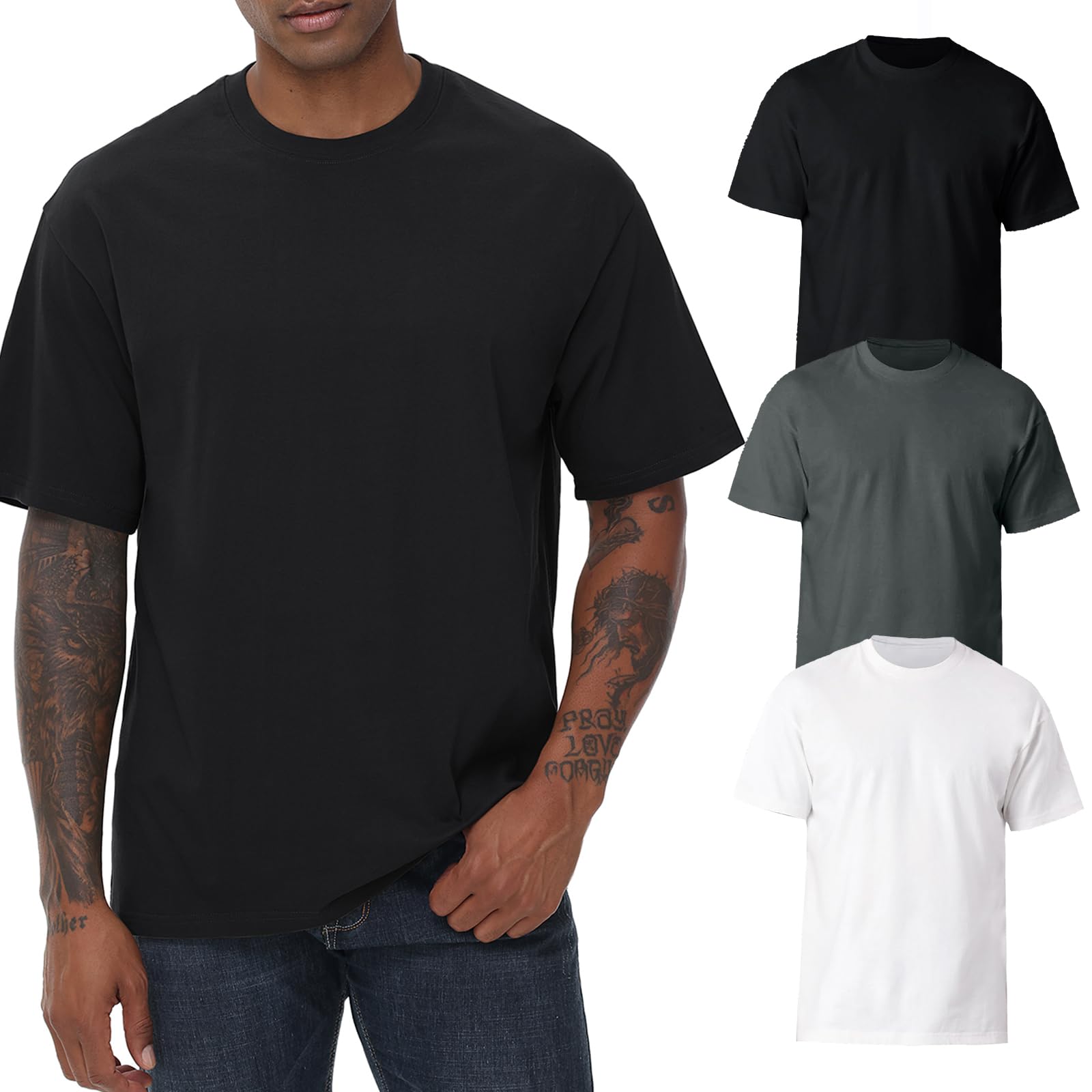KEEPSHOWING Mens Cotton T Shirts Short Sleeve Crew Neck Basic T-Shirt Essentials Crewneck Cotton T-Shirts Tees for Men