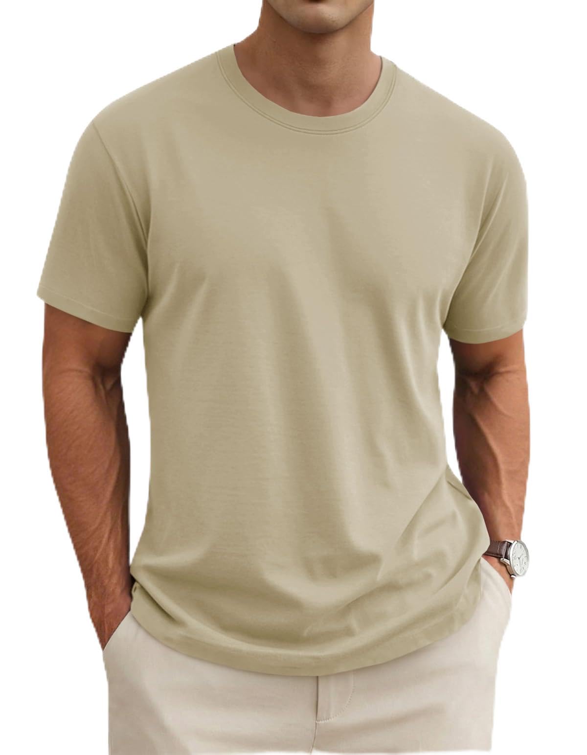 MAGNIVIT Men's Shirts Short Sleeve Cotton T-Shirt Crew Neck Light Tees Classic Basic Casual Tops Plain Soft Shirt
