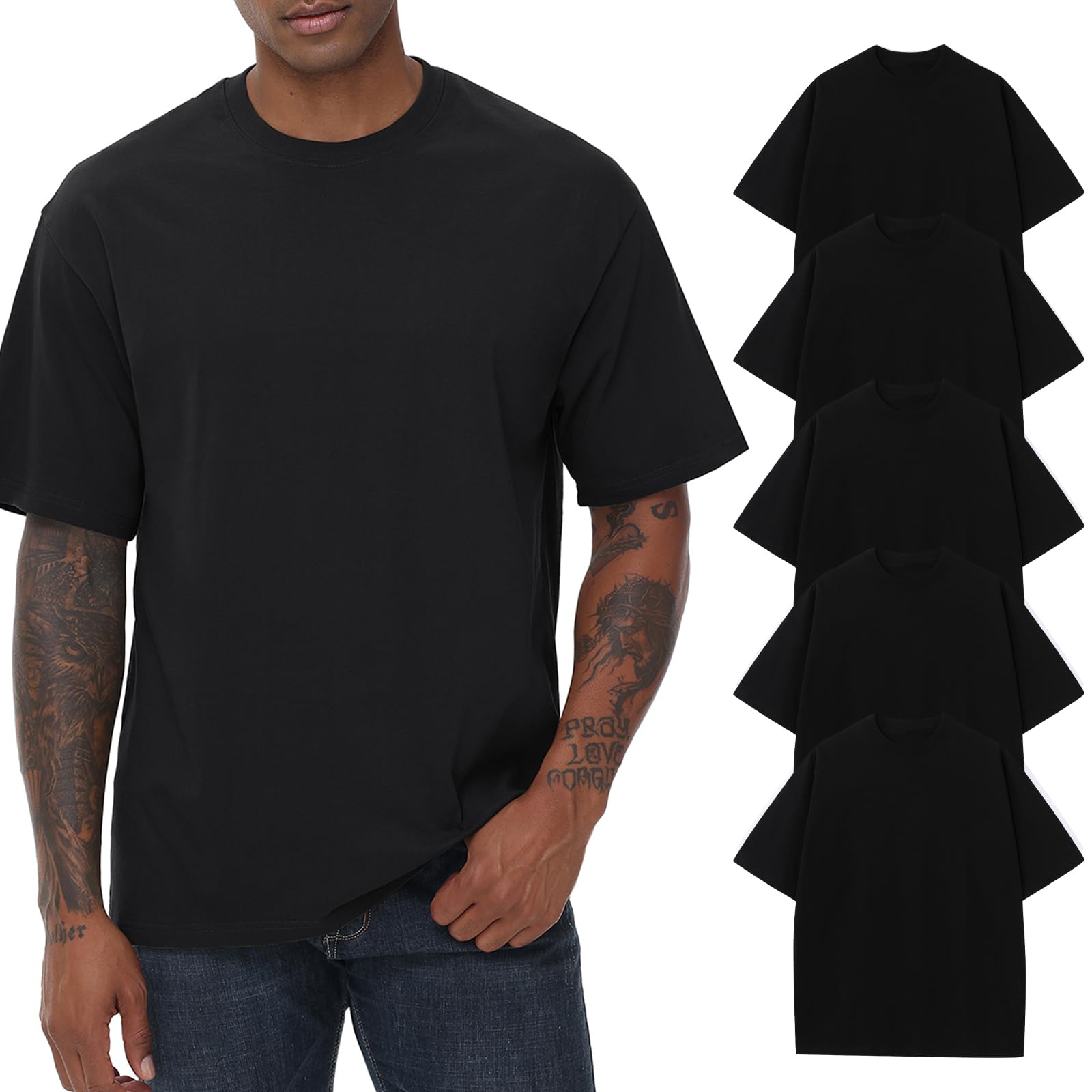 KEEPSHOWING Mens Cotton T Shirts Short Sleeve Crew Neck Basic T-Shirt Essentials Crewneck Cotton T-Shirts Tees for Men