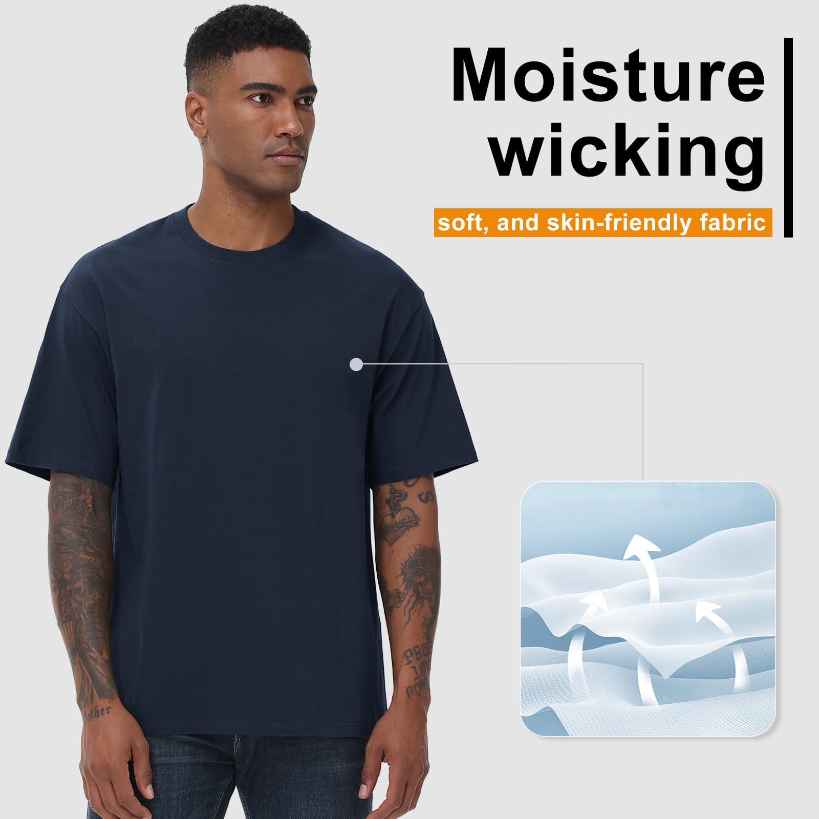 KEEPSHOWING Mens Cotton T Shirts Short Sleeve Crew Neck Basic T-Shirt Essentials Crewneck Cotton T-Shirts Tees for Men