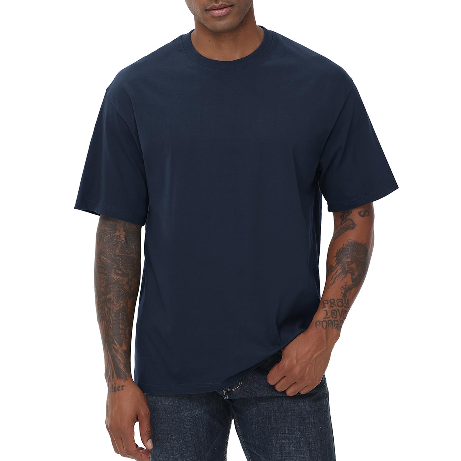 KEEPSHOWING Mens Cotton T Shirts Short Sleeve Crew Neck Basic T-Shirt Essentials Crewneck Cotton T-Shirts Tees for Men