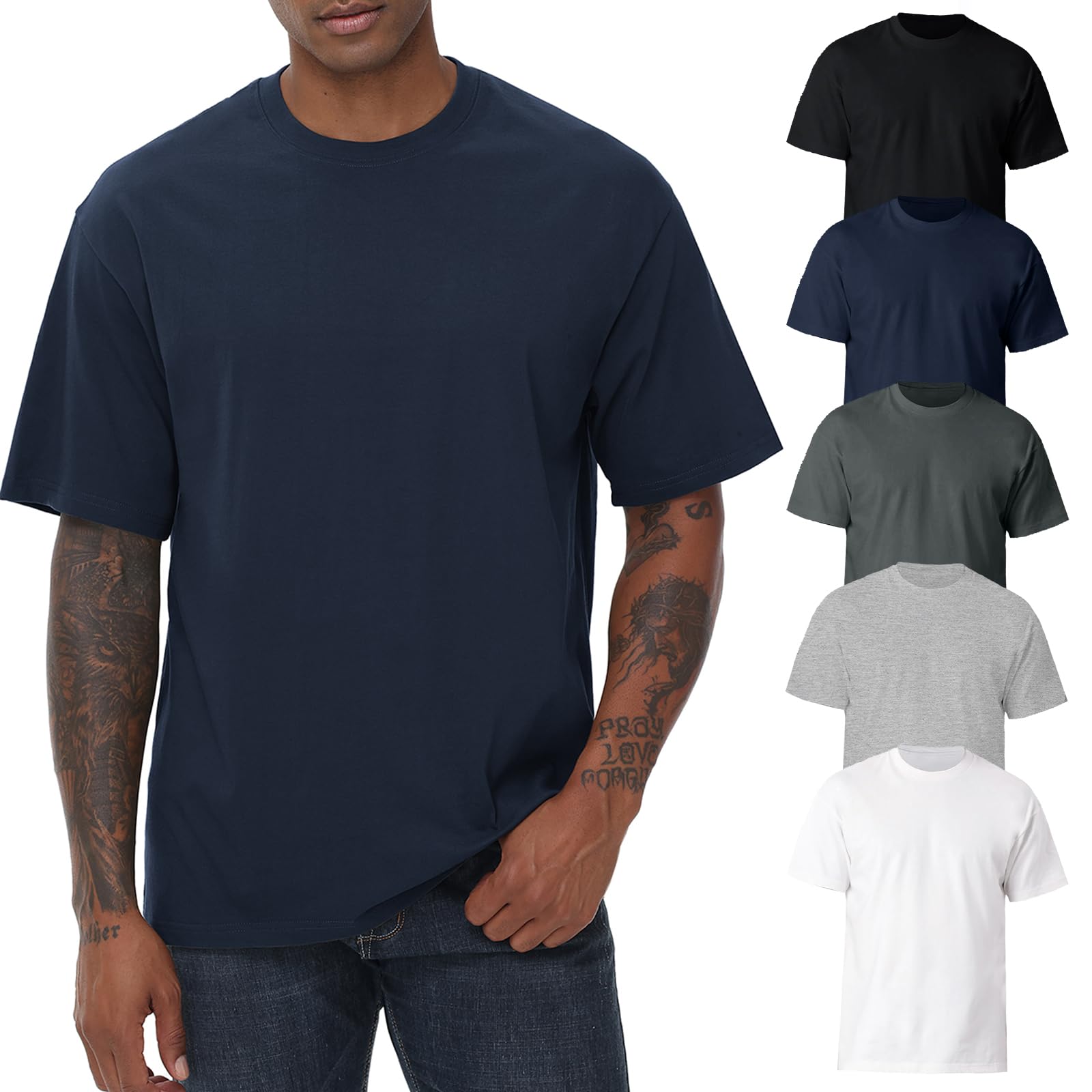 KEEPSHOWING Mens Cotton T Shirts Short Sleeve Crew Neck Basic T-Shirt Essentials Crewneck Cotton T-Shirts Tees for Men