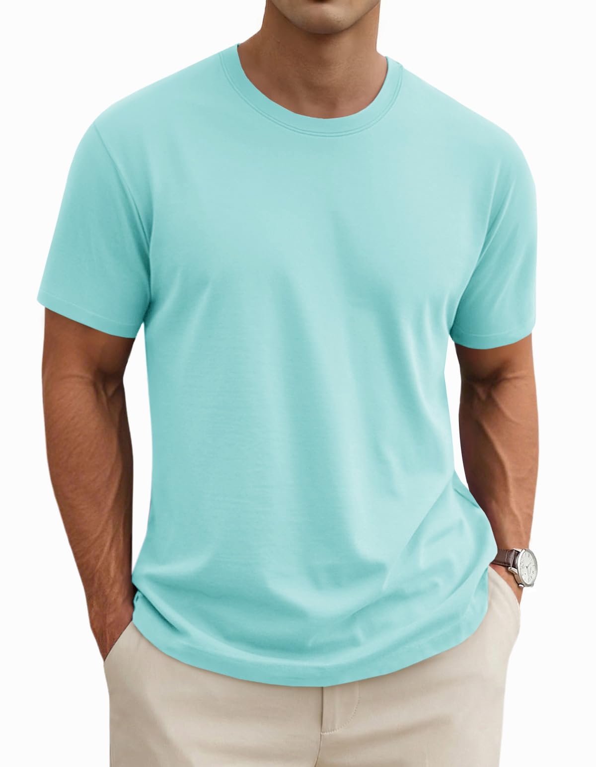 MAGNIVIT Men's Shirts Short Sleeve Cotton T-Shirt Crew Neck Light Tees Classic Basic Casual Tops Plain Soft Shirt