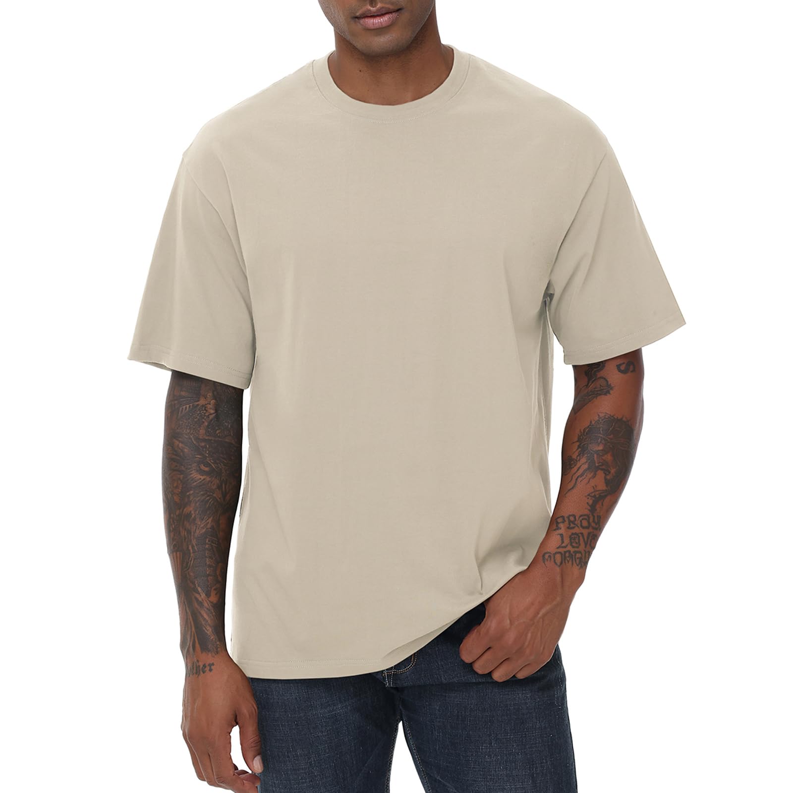 KEEPSHOWING Mens Cotton T Shirts Short Sleeve Crew Neck Basic T-Shirt Essentials Crewneck Cotton T-Shirts Tees for Men