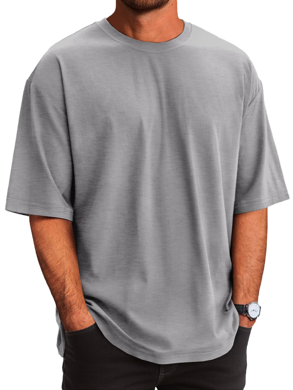 Men's Casual Oversized Heavyweight Drop Shoulder Garment Dye T-Shirt Tee Short Sleeve