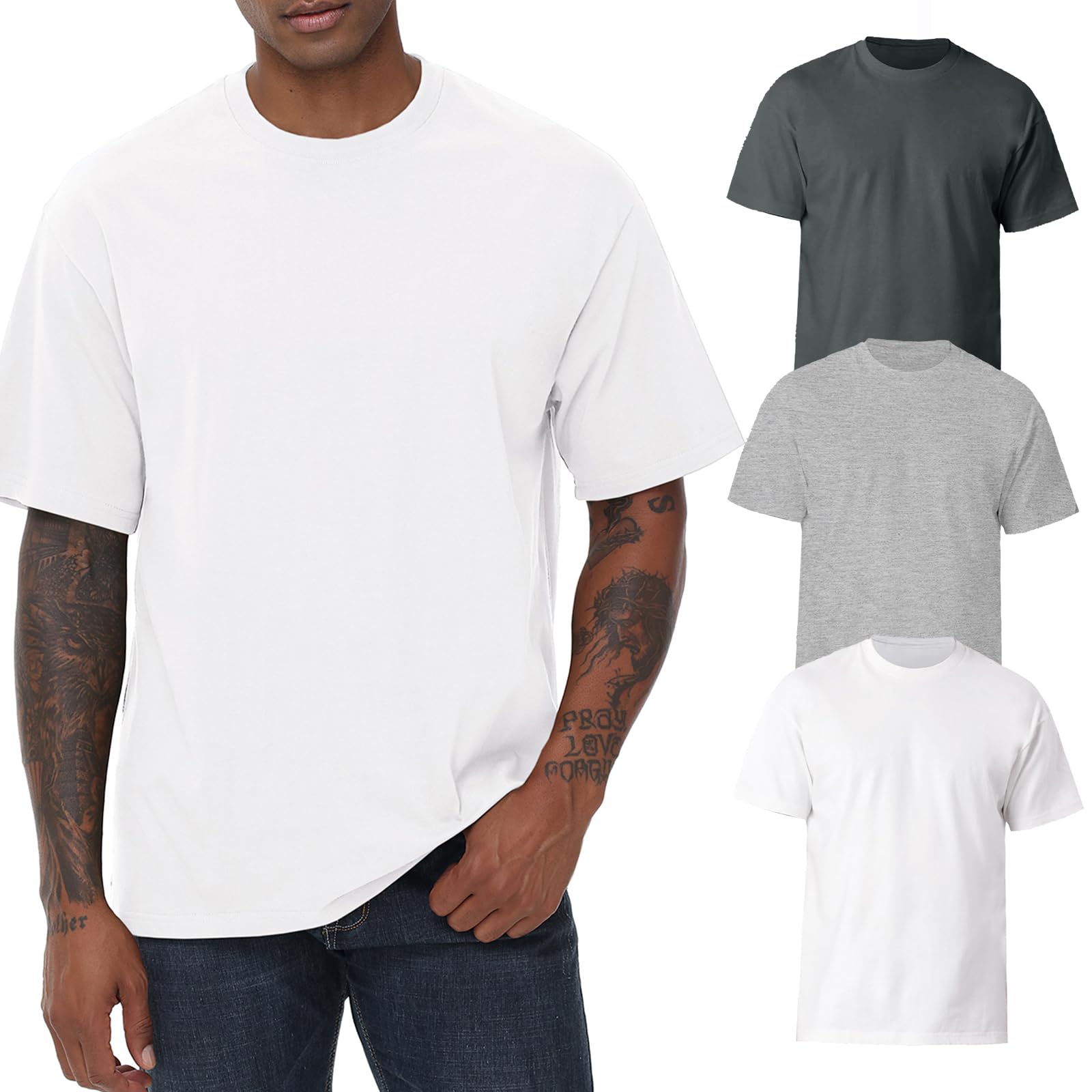 KEEPSHOWING Mens Cotton T Shirts Short Sleeve Crew Neck Basic T-Shirt Essentials Crewneck Cotton T-Shirts Tees for Men