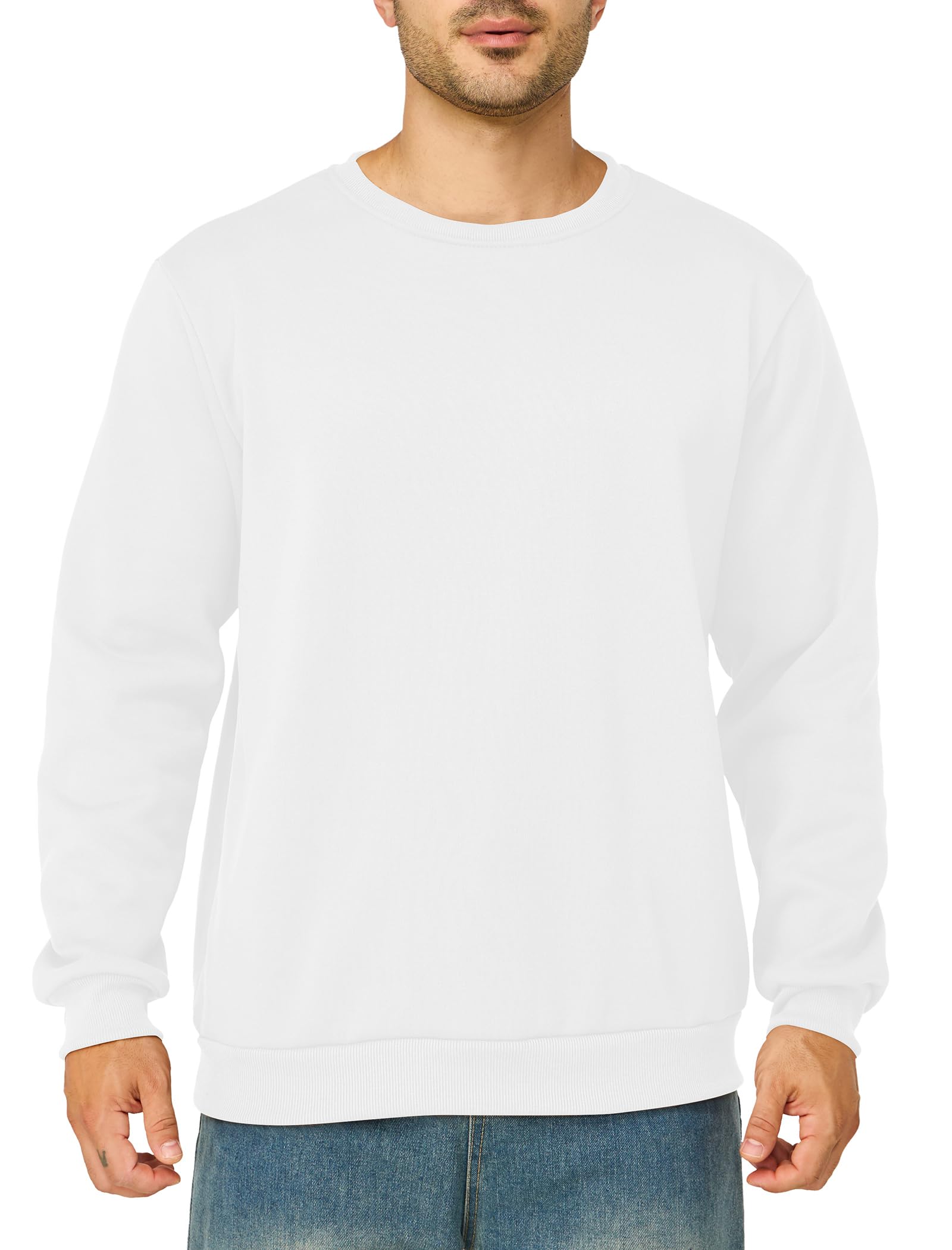 Mens Crewneck Sweatshirts Casual Fleece Pullover Sweatshirt Long Sleeve Basic Sweat Shirts