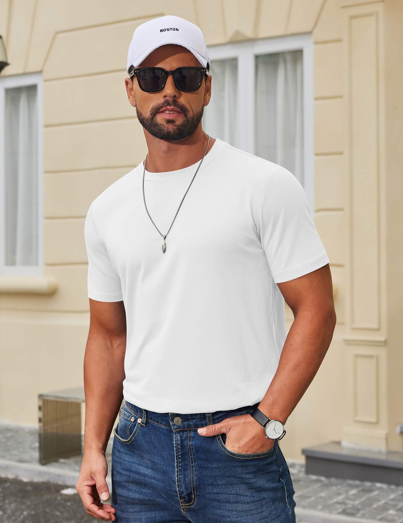 COOFANDY Men's T Shirt Short Sleeve Cotton Blend T-Shirts Crew Neck Casual Summer Basic Tee Shirts