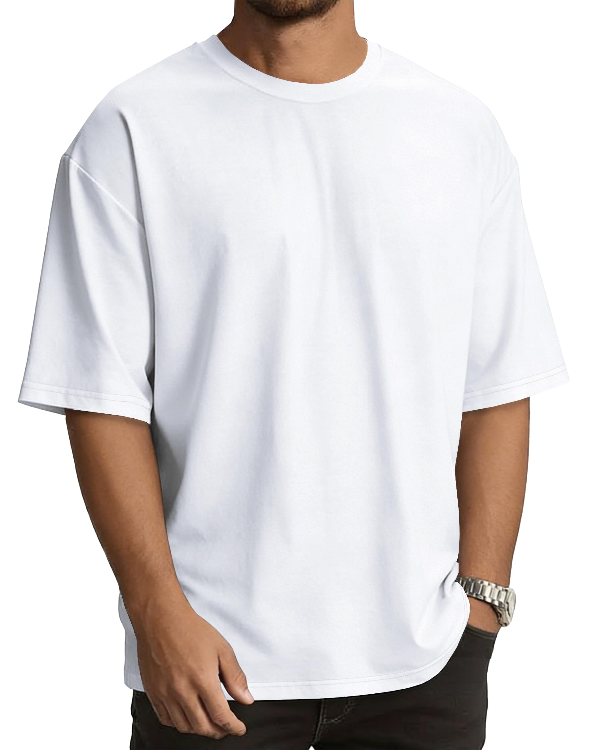 KEEPSHOWING Mens Cotton T Shirts Short Sleeve Crew Neck Basic T-Shirt Essentials Crewneck Cotton T-Shirts Tees for Men