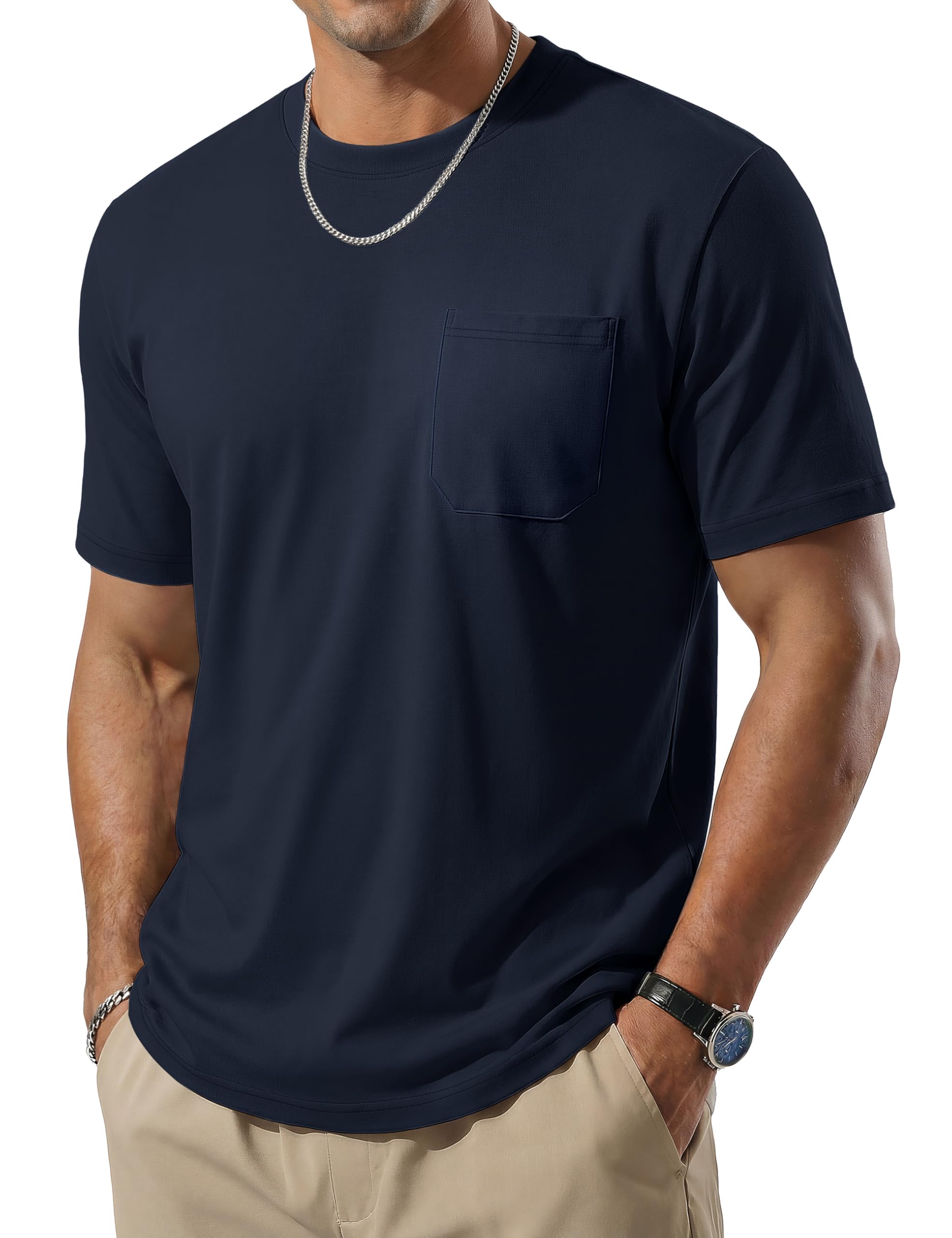 TACVASEN Men's Pocket T-Shirt UPF 80+ Short Sleeve Soft Crew Neck Lightweight Tee Summer Casual Basic Plain Tshirts