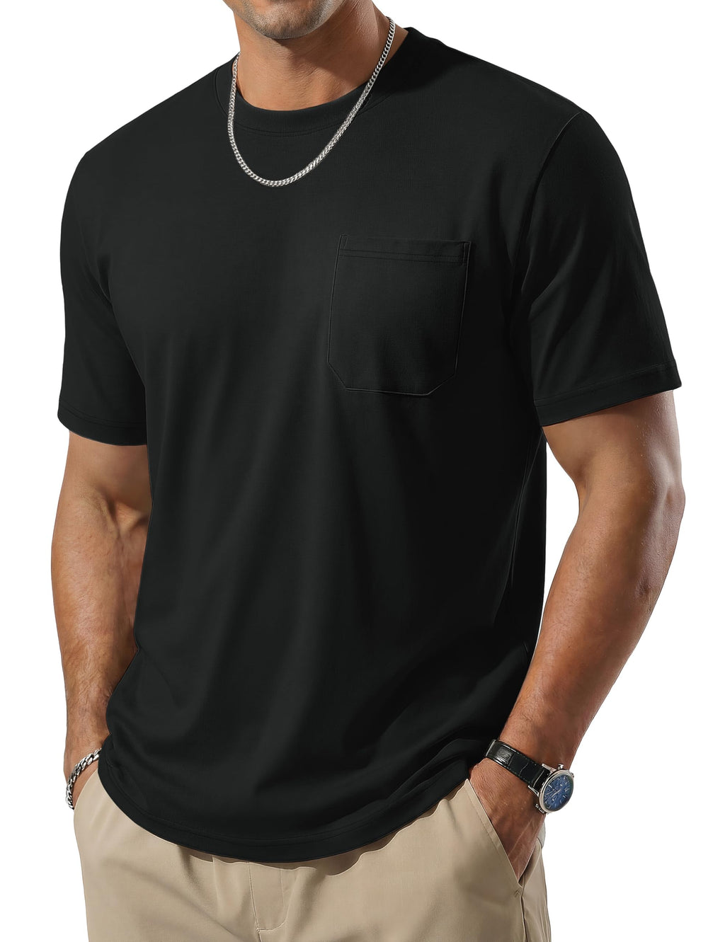 TACVASEN Men's Pocket T-Shirt UPF 80+ Short Sleeve Soft Crew Neck Lightweight Tee Summer Casual Basic Plain Tshirts