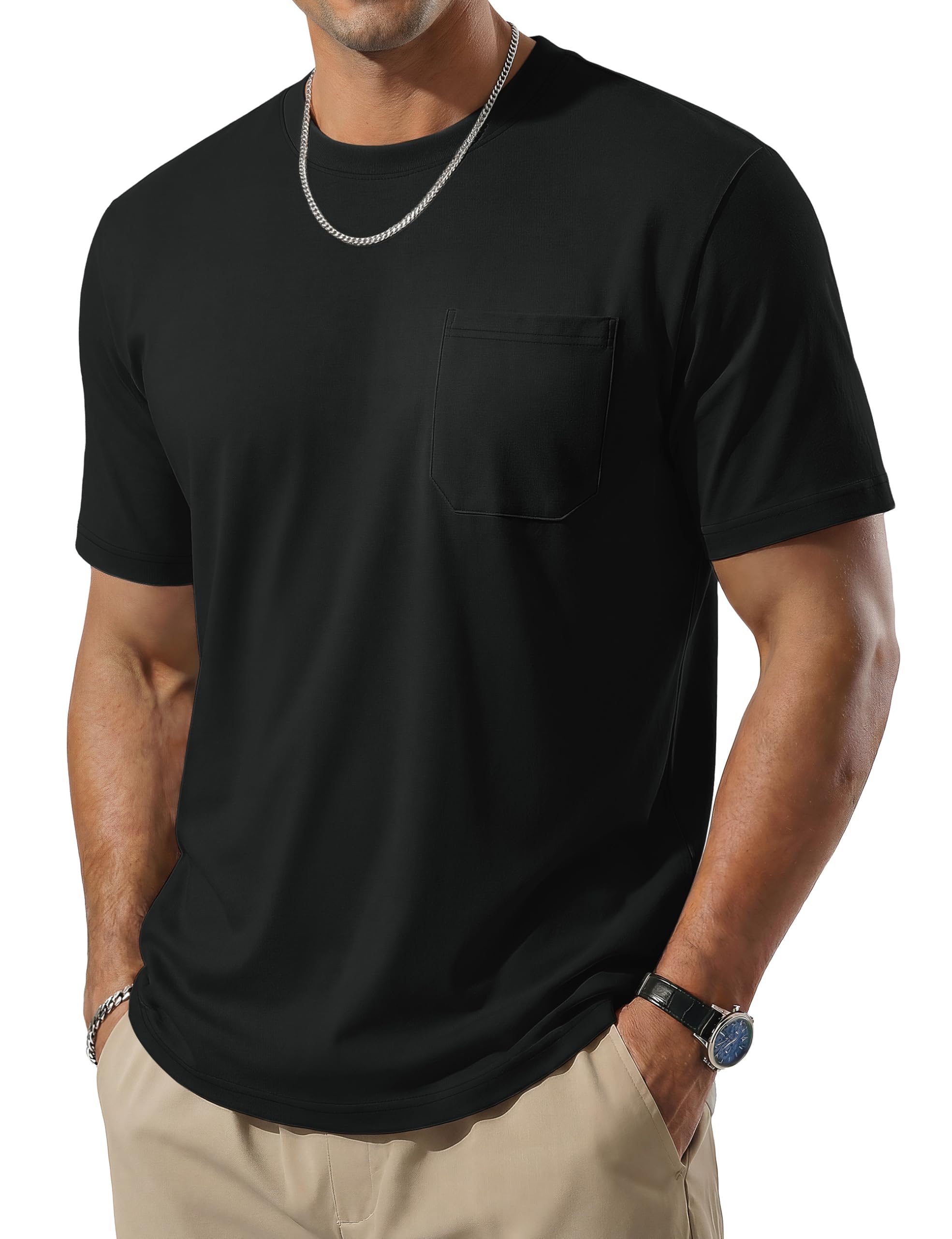 TACVASEN Men's Pocket T-Shirt UPF 80+ Short Sleeve Soft Crew Neck Lightweight Tee Summer Casual Basic Plain Tshirts