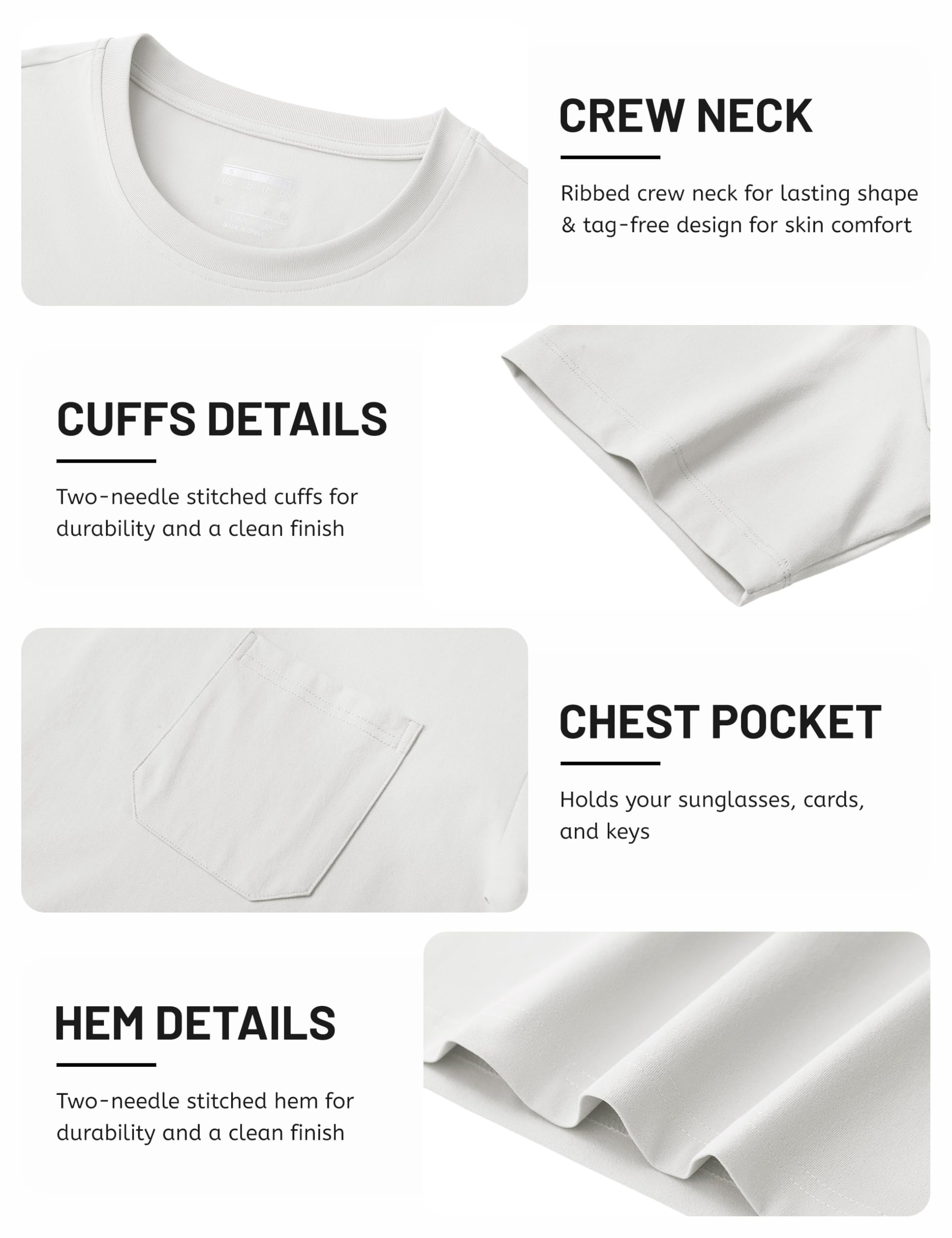 TACVASEN Men's Pocket T-Shirt UPF 80+ Short Sleeve Soft Crew Neck Lightweight Tee Summer Casual Basic Plain Tshirts