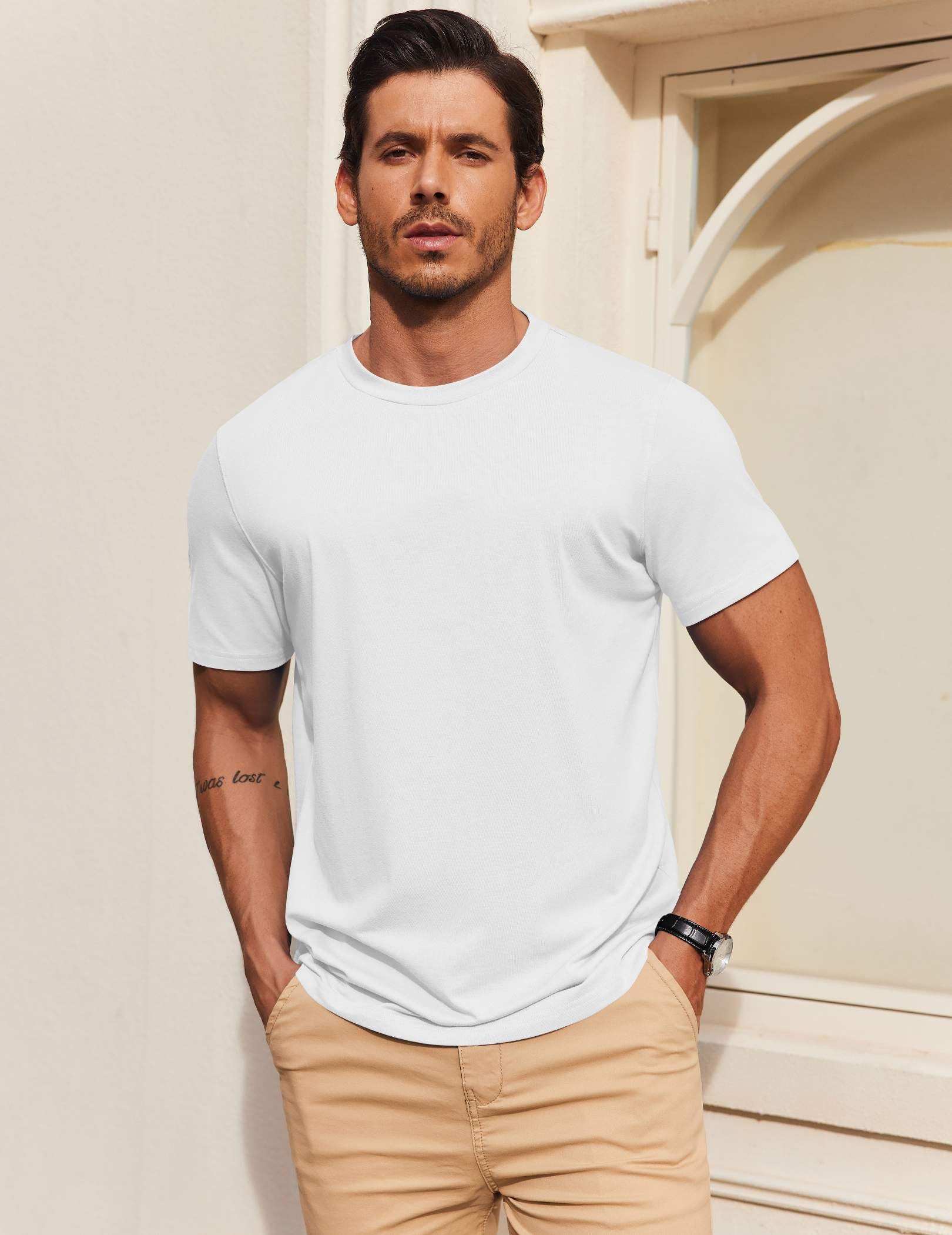 COOFANDY Men's T Shirt Short Sleeve Cotton Blend T-Shirts Crew Neck Casual Summer Basic Tee Shirts