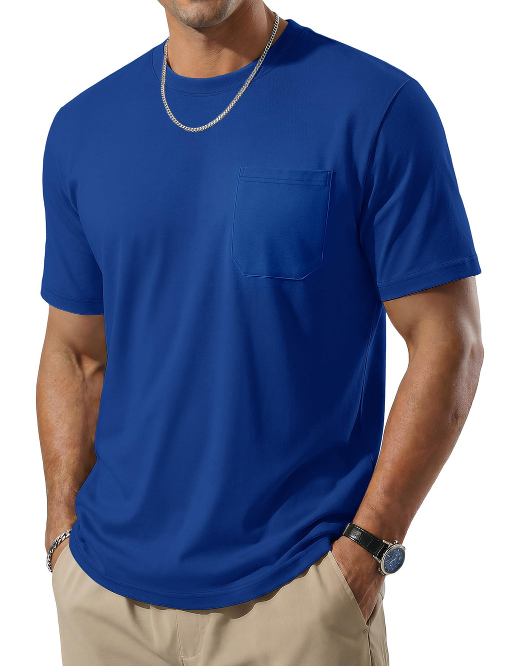 TACVASEN Men's Pocket T-Shirt UPF 80+ Short Sleeve Soft Crew Neck Lightweight Tee Summer Casual Basic Plain Tshirts