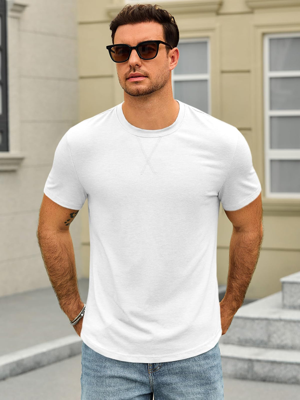 Runcati Mens Short Sleeve T-Shirts Crew Neck Casual Shirt Summer Classic Basic Lightweight Fashion Tees