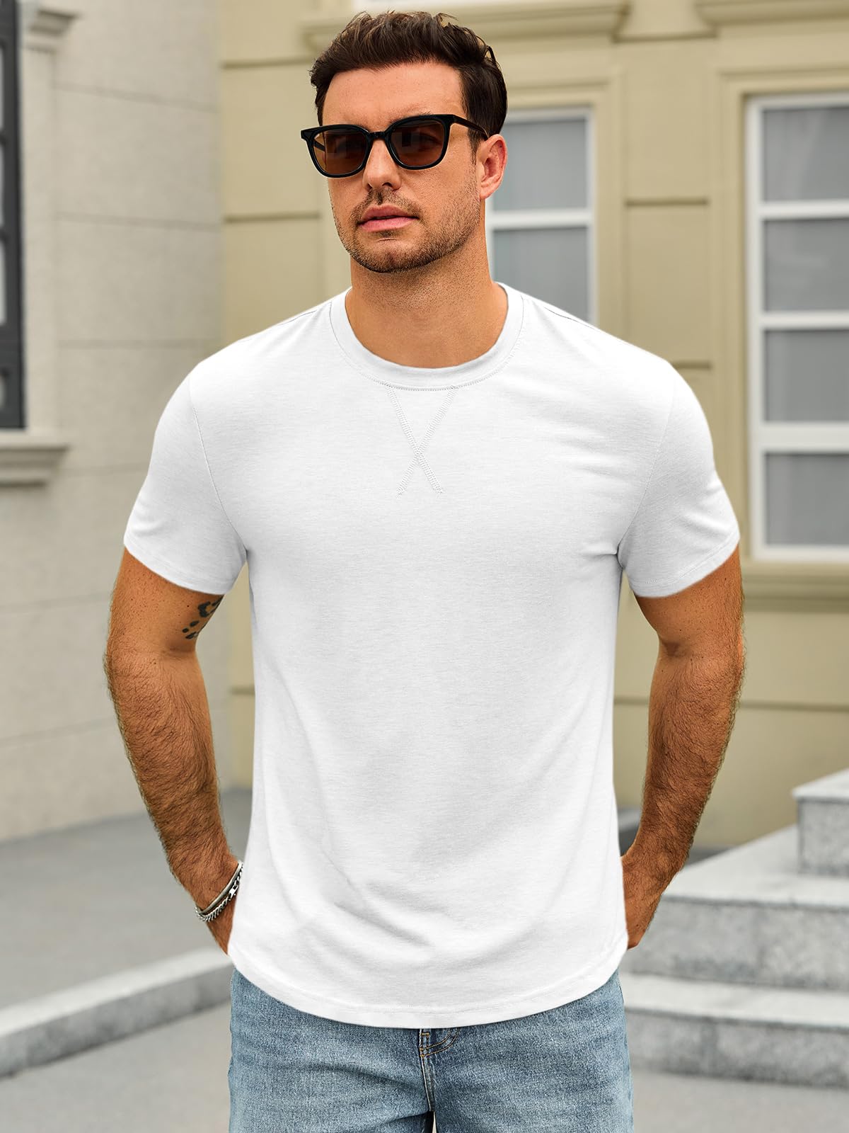 Runcati Mens Short Sleeve T-Shirts Crew Neck Casual Shirt Summer Classic Basic Lightweight Fashion Tees