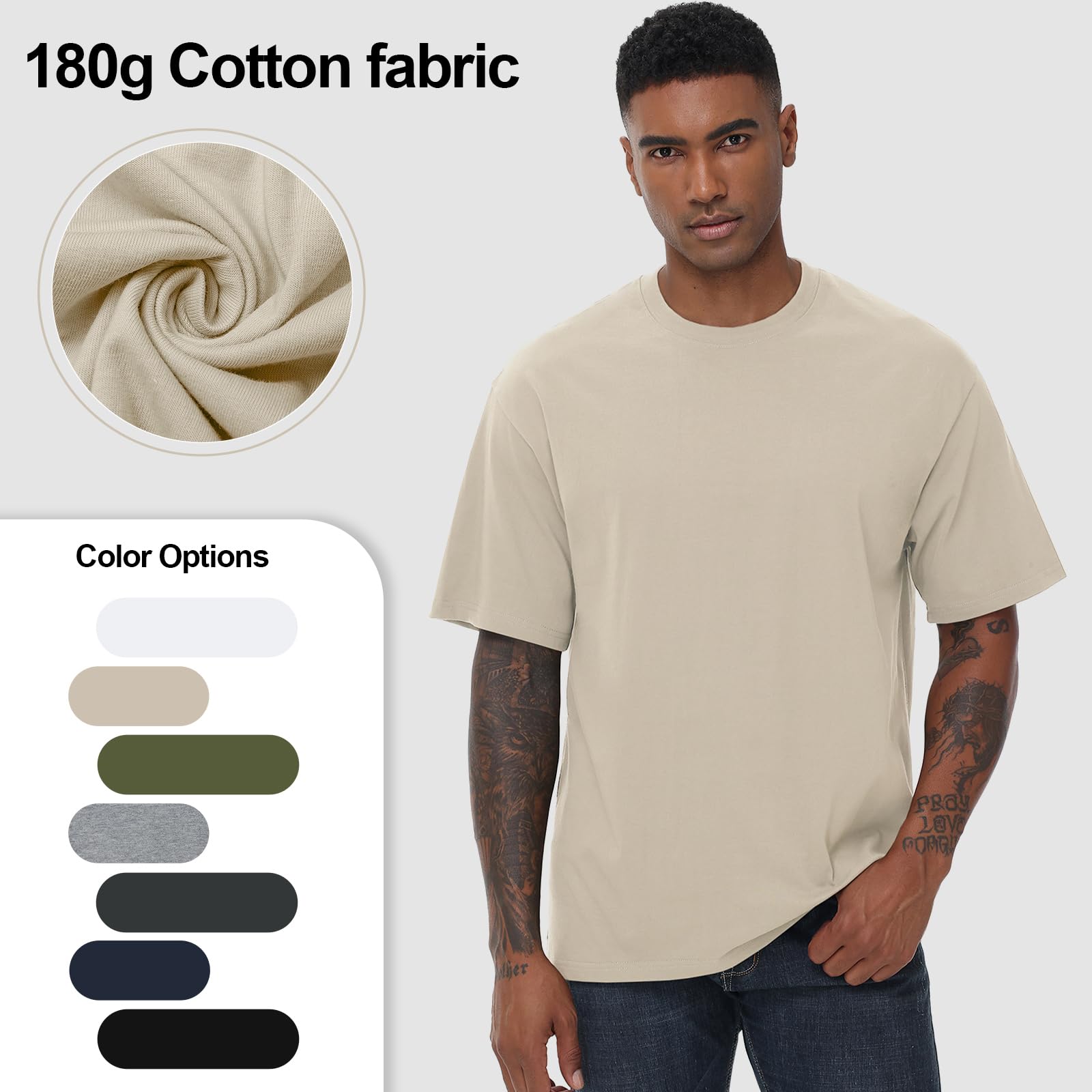 KEEPSHOWING Mens Cotton T Shirts Short Sleeve Crew Neck Basic T-Shirt Essentials Crewneck Cotton T-Shirts Tees for Men