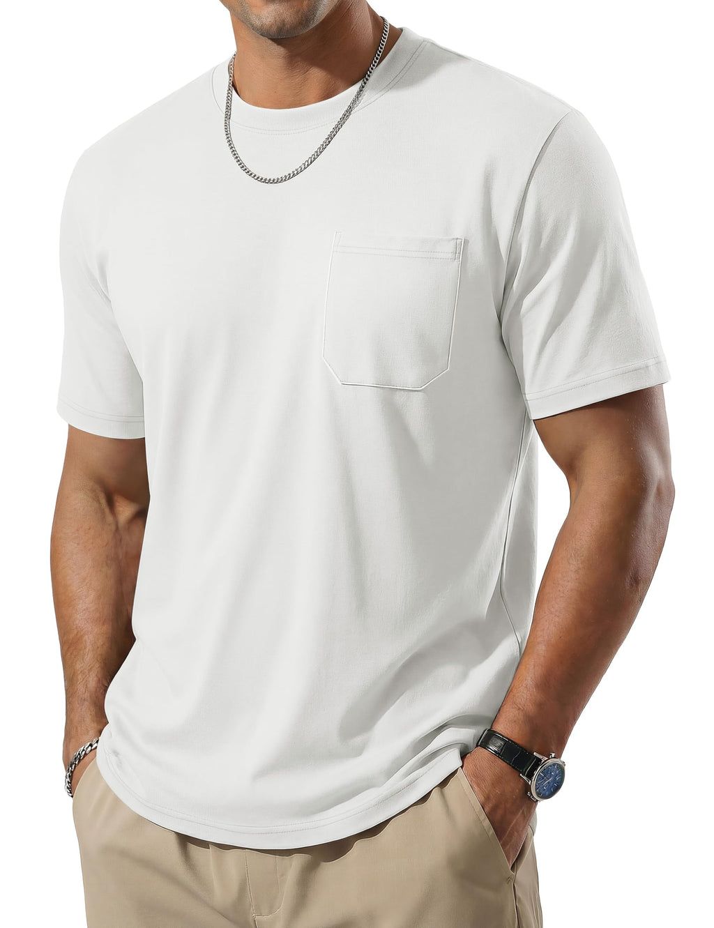 TACVASEN Men's Pocket T-Shirt UPF 80+ Short Sleeve Soft Crew Neck Lightweight Tee Summer Casual Basic Plain Tshirts