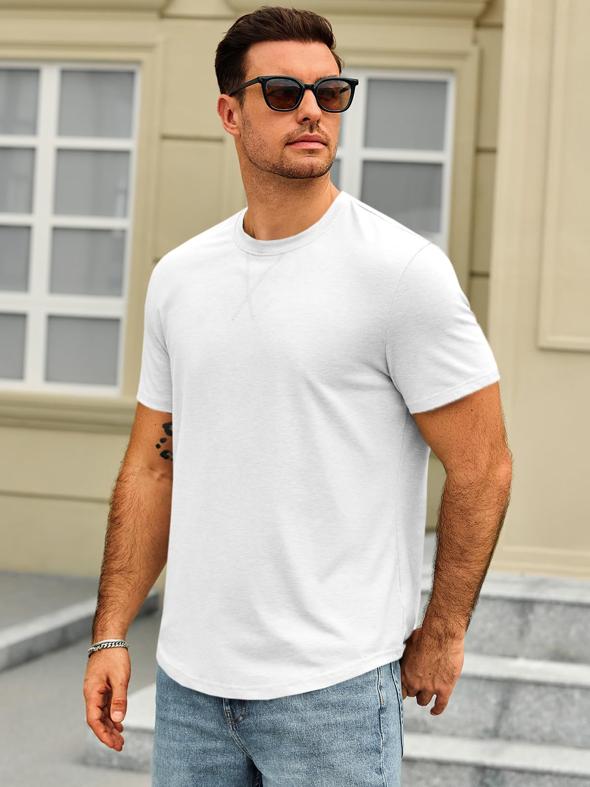 Runcati Mens Short Sleeve T-Shirts Crew Neck Casual Shirt Summer Classic Basic Lightweight Fashion Tees