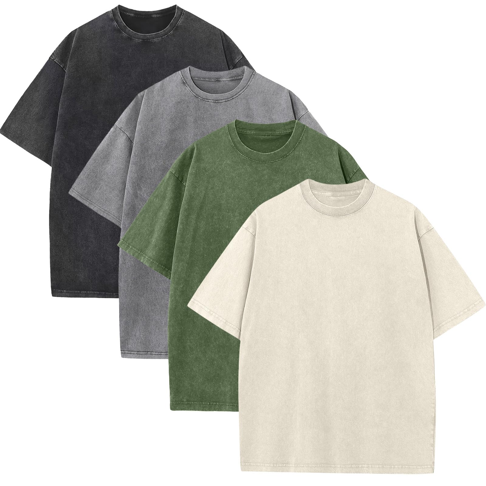 Men's Casual Oversized Heavyweight Drop Shoulder Garment Dye T-Shirt Tee Short Sleeve