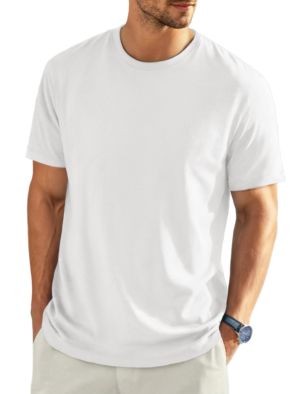 KEEPSHOWING Mens Cotton T Shirts Short Sleeve Crew Neck Basic T-Shirt Essentials Crewneck Cotton T-Shirts Tees for Men