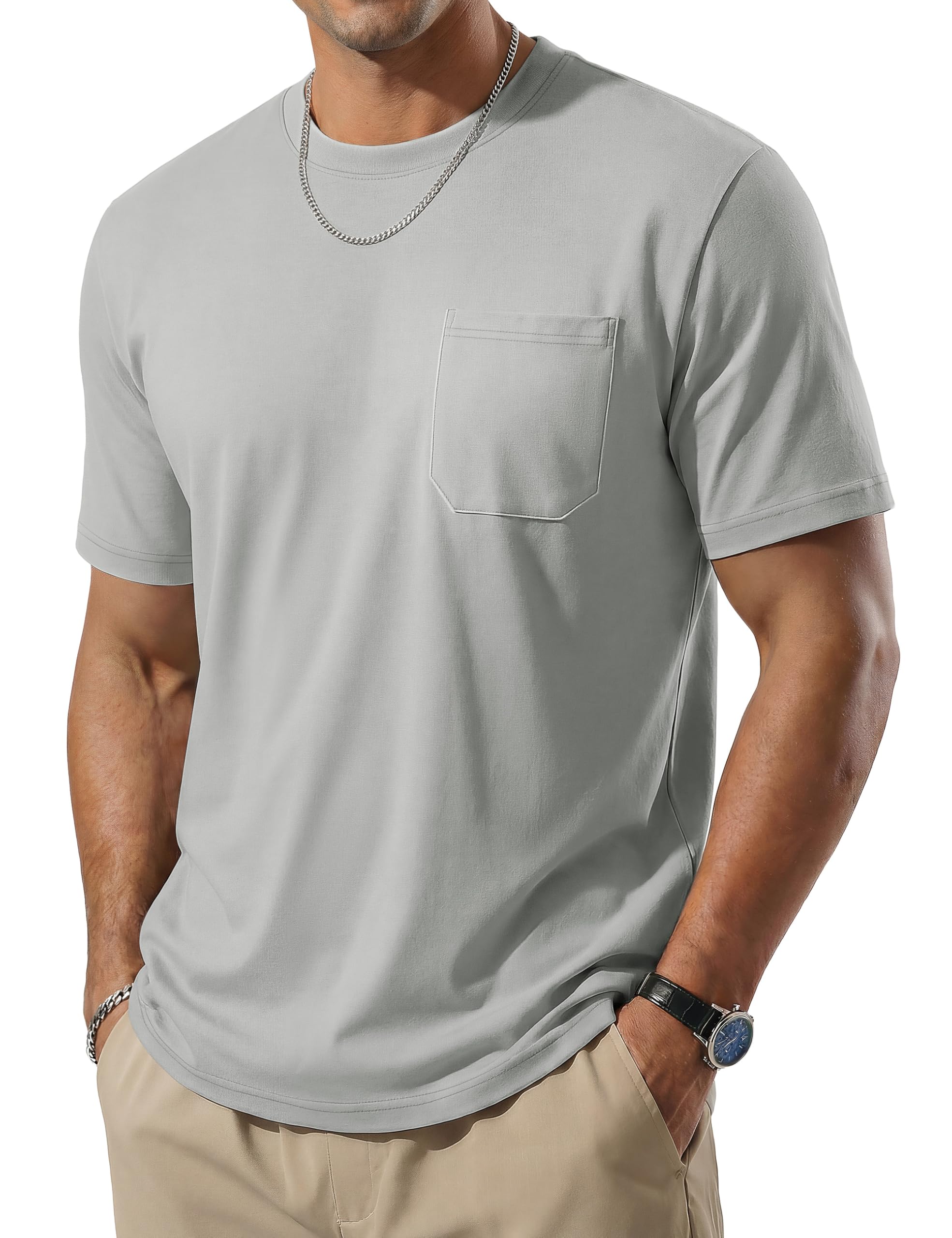 TACVASEN Men's Pocket T-Shirt UPF 80+ Short Sleeve Soft Crew Neck Lightweight Tee Summer Casual Basic Plain Tshirts