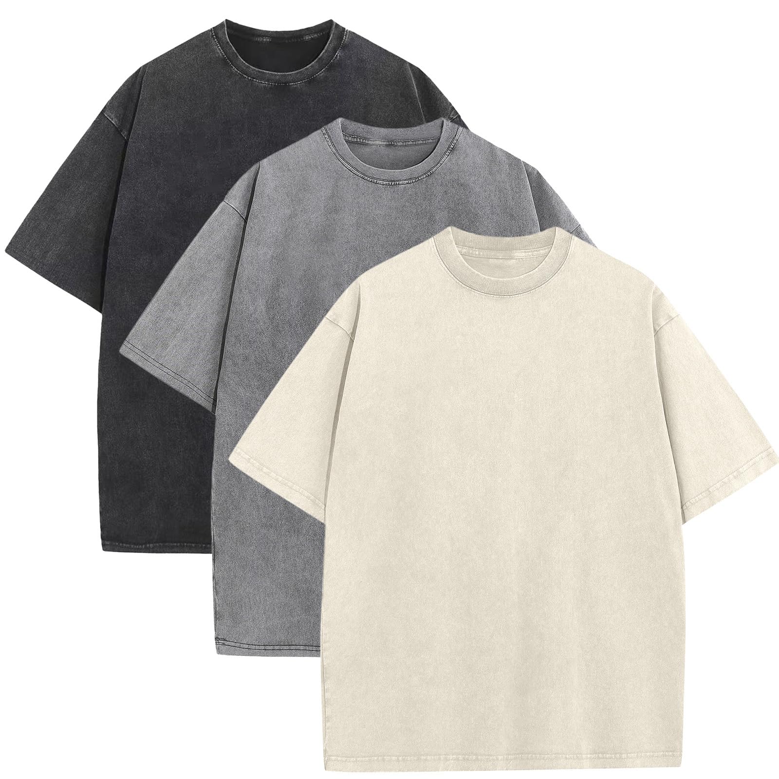 Men's Casual Oversized Heavyweight Drop Shoulder Garment Dye T-Shirt Tee Short Sleeve