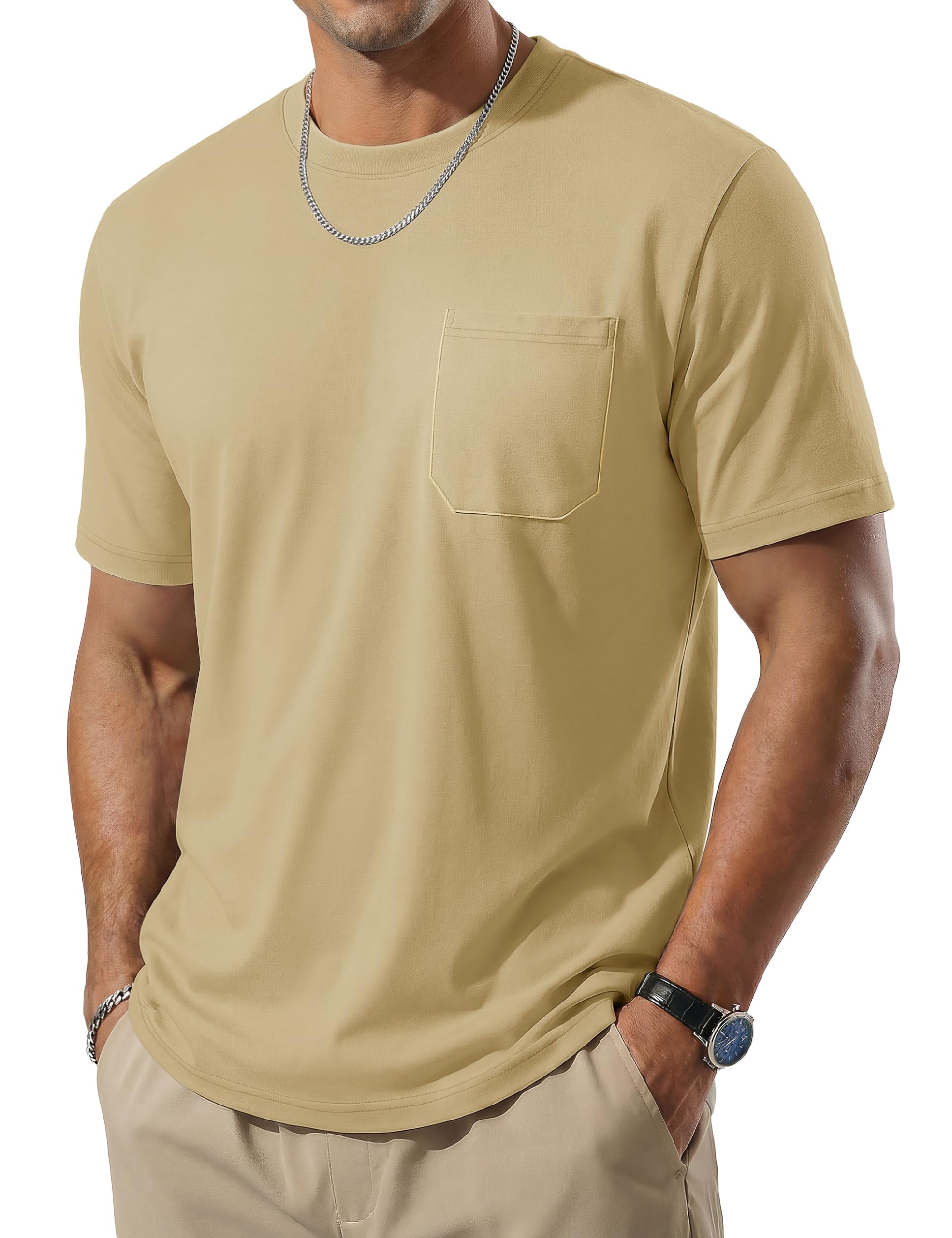 TACVASEN Men's Pocket T-Shirt UPF 80+ Short Sleeve Soft Crew Neck Lightweight Tee Summer Casual Basic Plain Tshirts